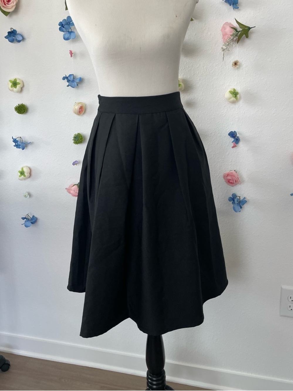 Classic Black Pleated A-Line Skirt